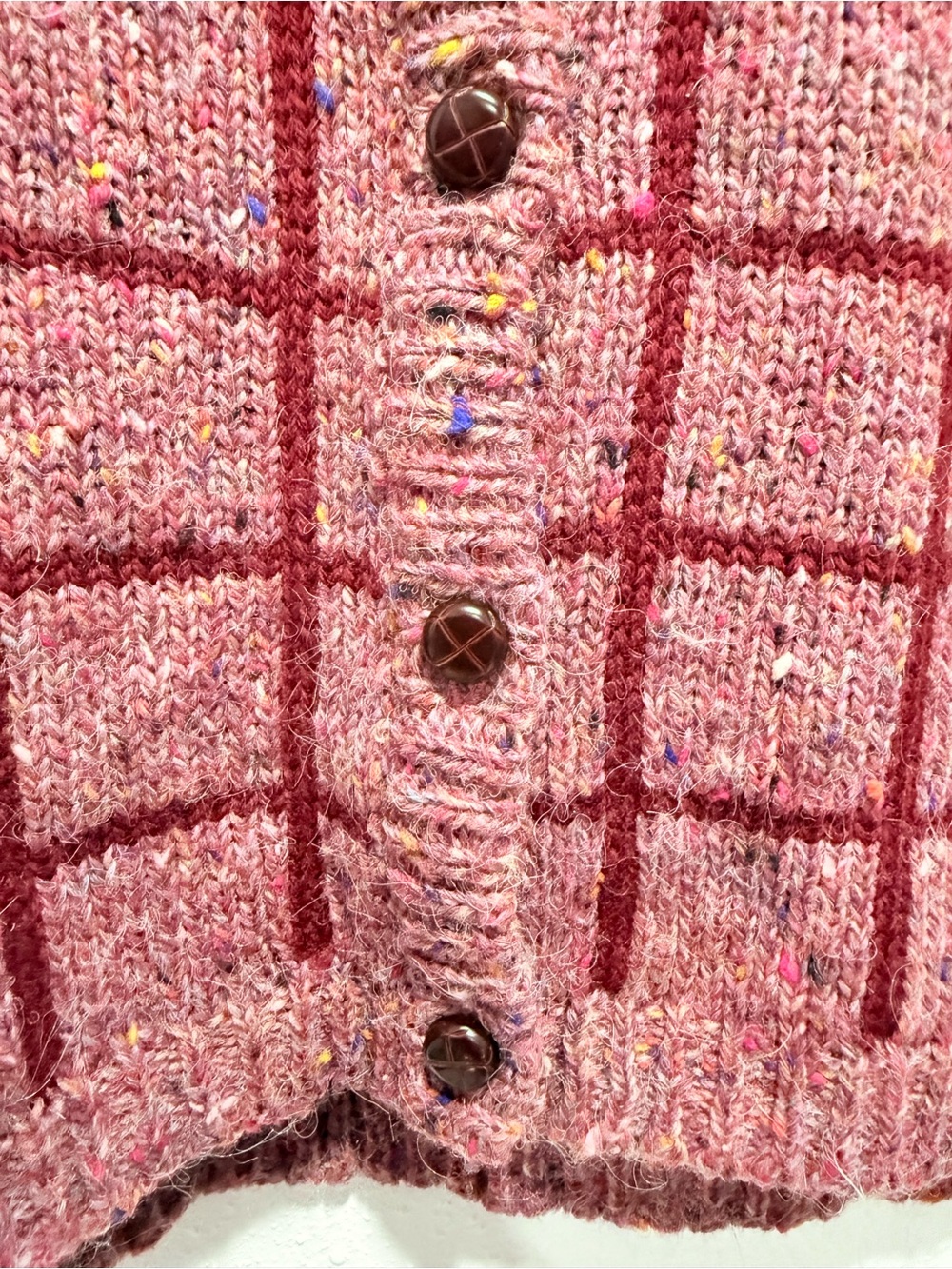 Vintage villager wool blend Plum and Burgundy Windowpane Knit Vest L - Picture 6 of 9